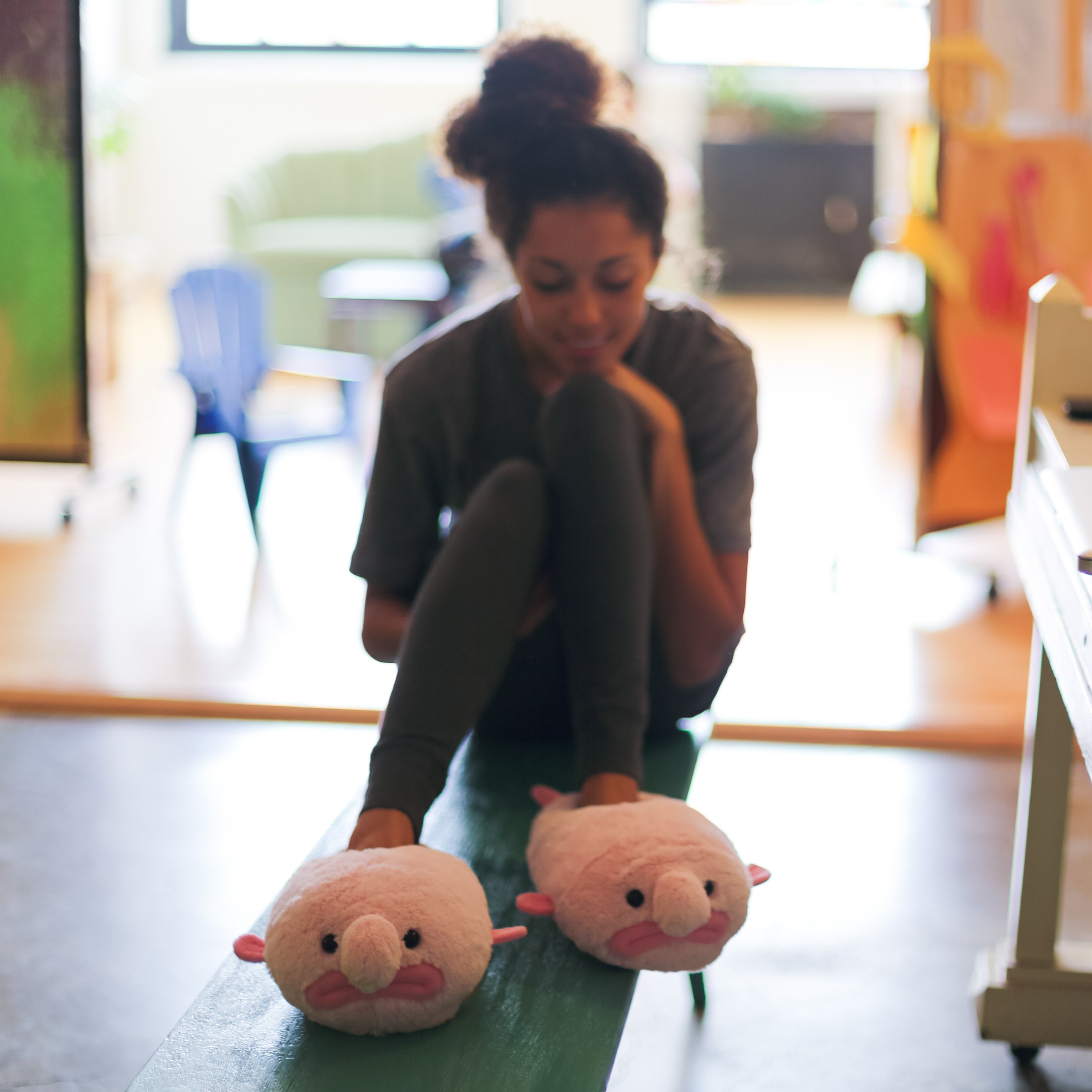 Blobfish slippers on model