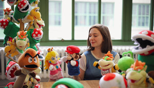 Licensed Super Mario hand puppets, by Uncute (from left to right: Bowser Jr., Princess Peach, and Bowser)